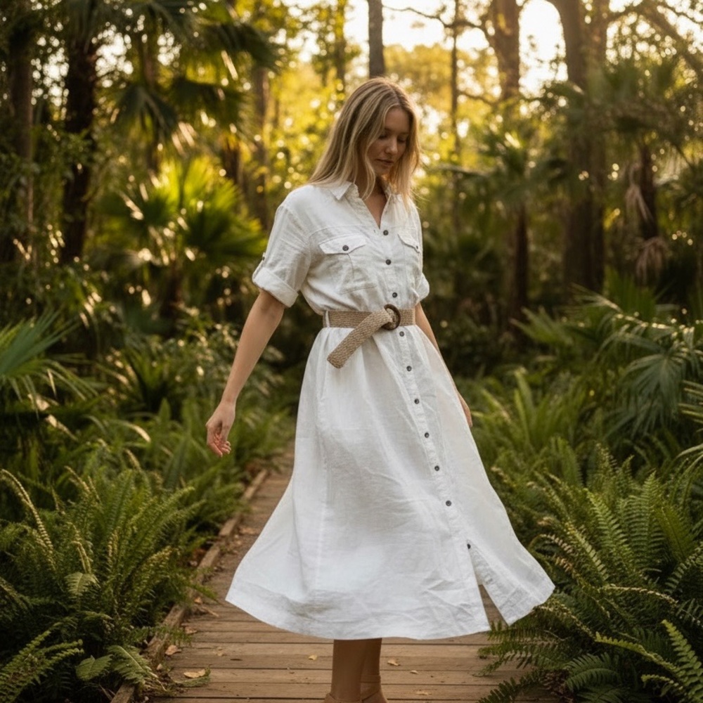 ✨ ZARA Linen Blend Belted Midi Shirt Dress – Size XL ✨ - Picture 8 of 8
